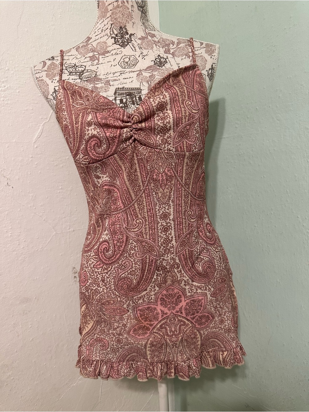 R Wear Rampage Y2K vintage Paisley Pink Cream Sleeveless top babydoll medium